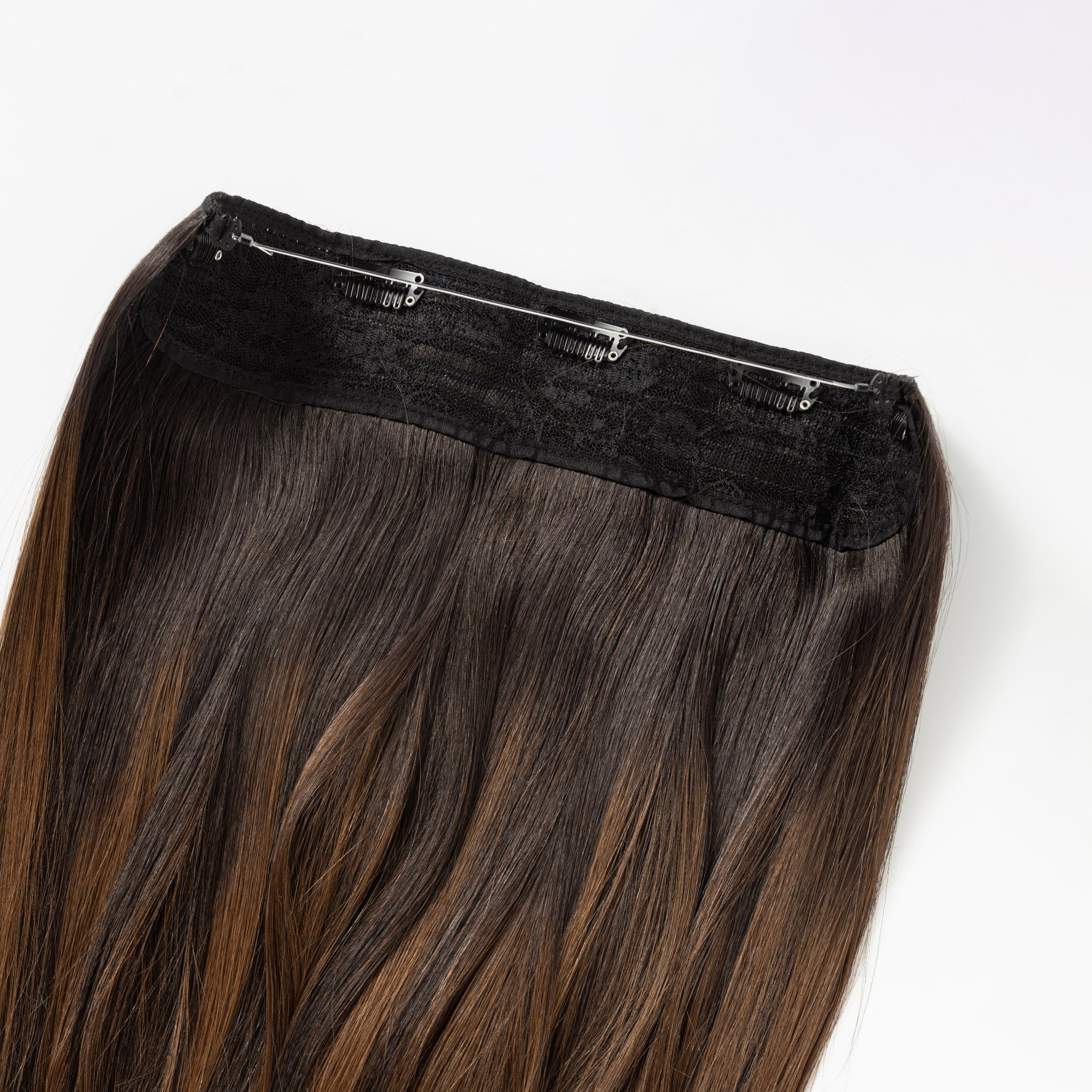 Halo extensions - Dark Chocolate Brown Balayage 1A+4