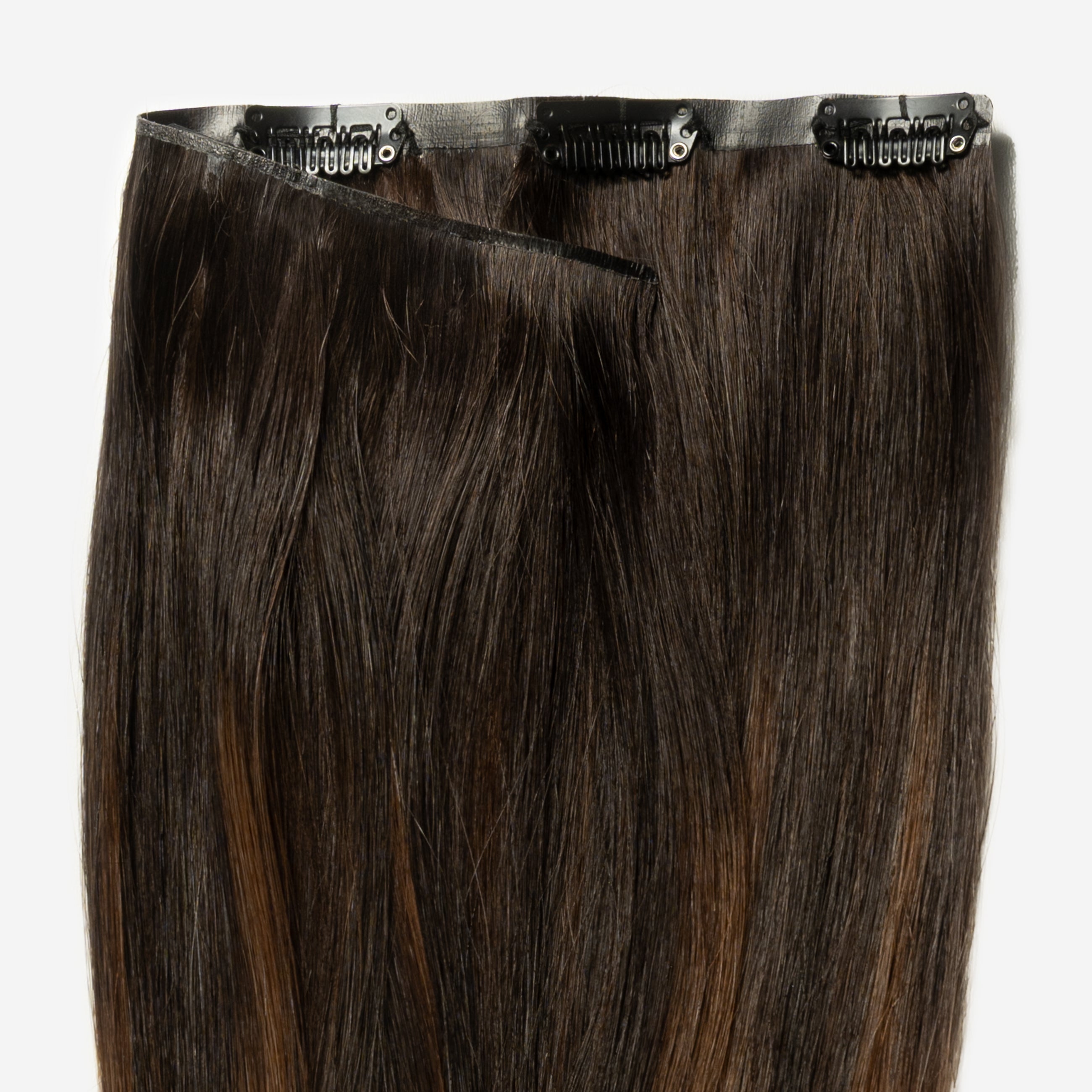 Invisible Clip In - Dark Chocolate Brown Balayage 1A+4